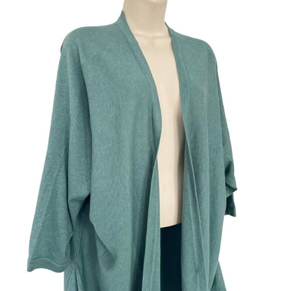 Ryllace Woman's Sz 1X Green Essence Drape Front Pocket Silk Blend Cardigan - Picture 2 of 9